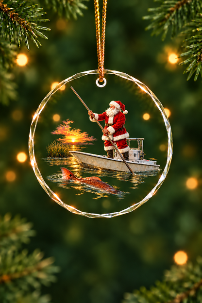 Santa's Skiff Redfish - Glass Ornament image 1