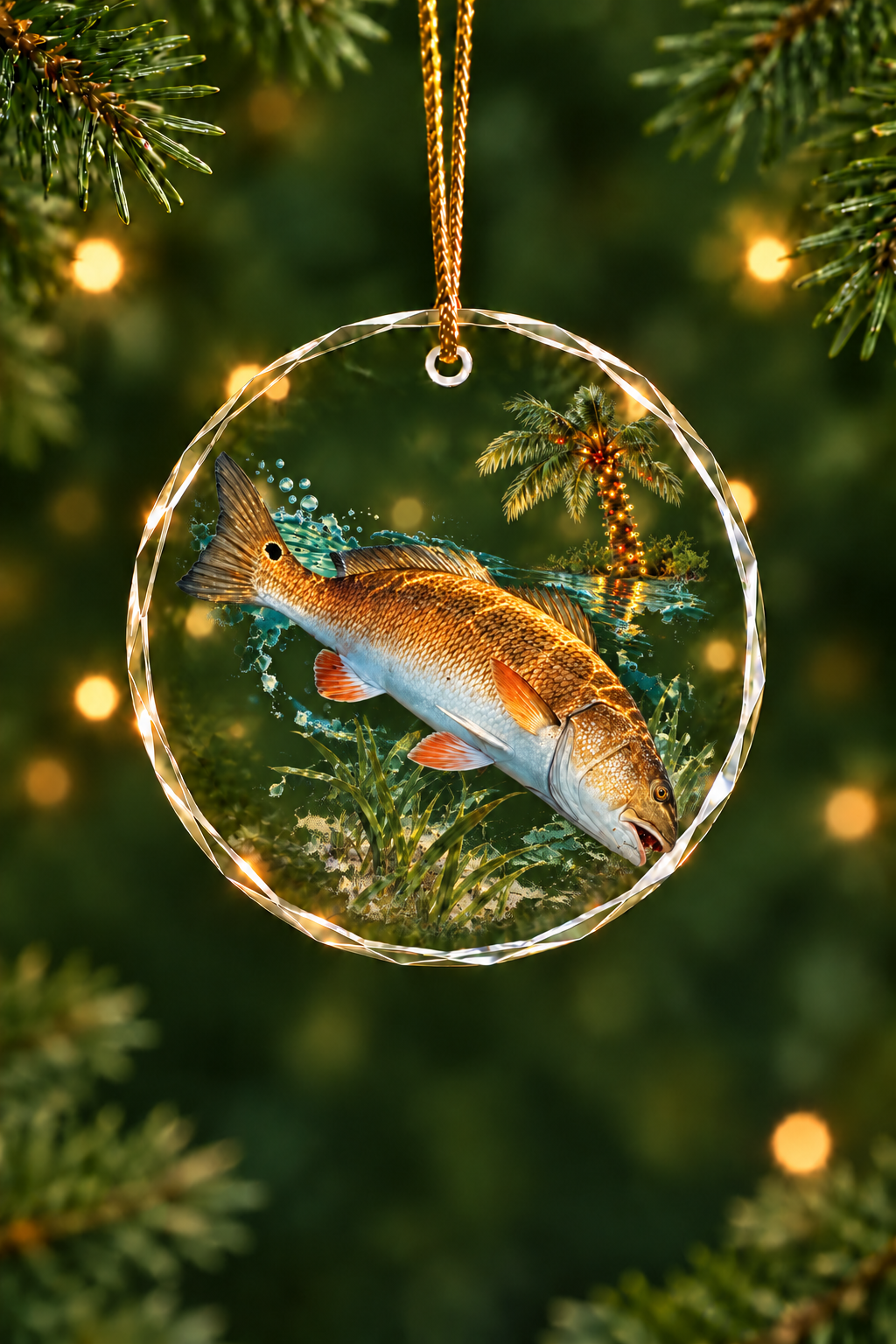 Lit Palm Redfish - Glass Ornament image 1