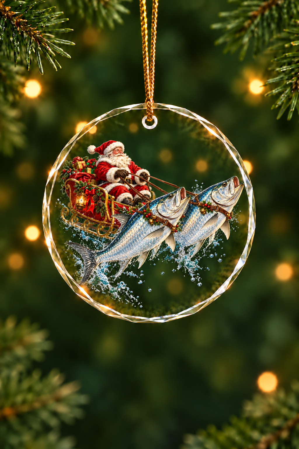 Santa's Tarpon Sleigh - Glass Ornament image 1