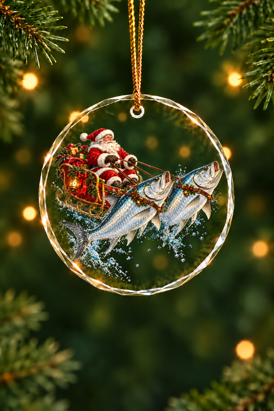 Santa's Tarpon Sleigh - Glass Ornament image 1