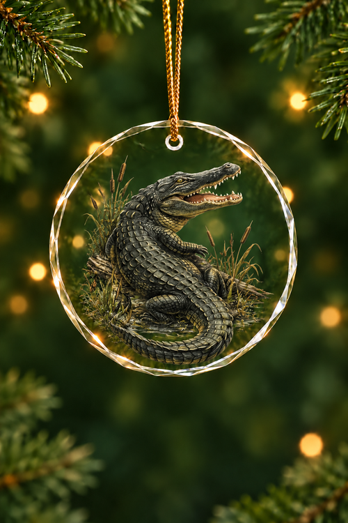 Bayou Ambush Gator - Glass Ornament image 1