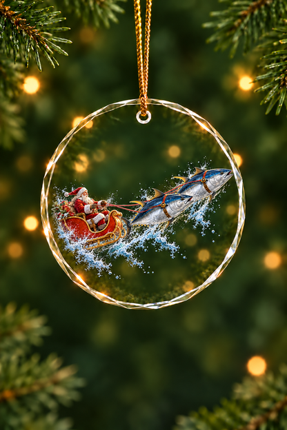Santa's Bluefin Sleigh - Glass Ornament image 1