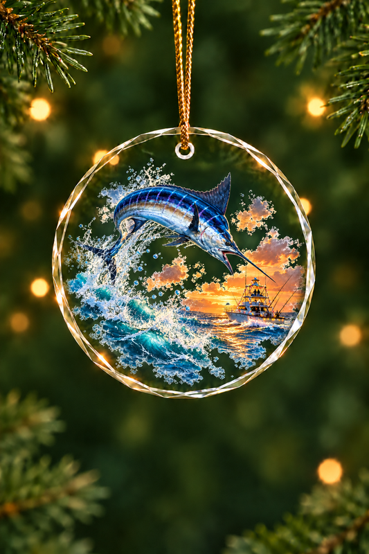 Yacht Lights Blue Marlin - Glass Ornament image 1