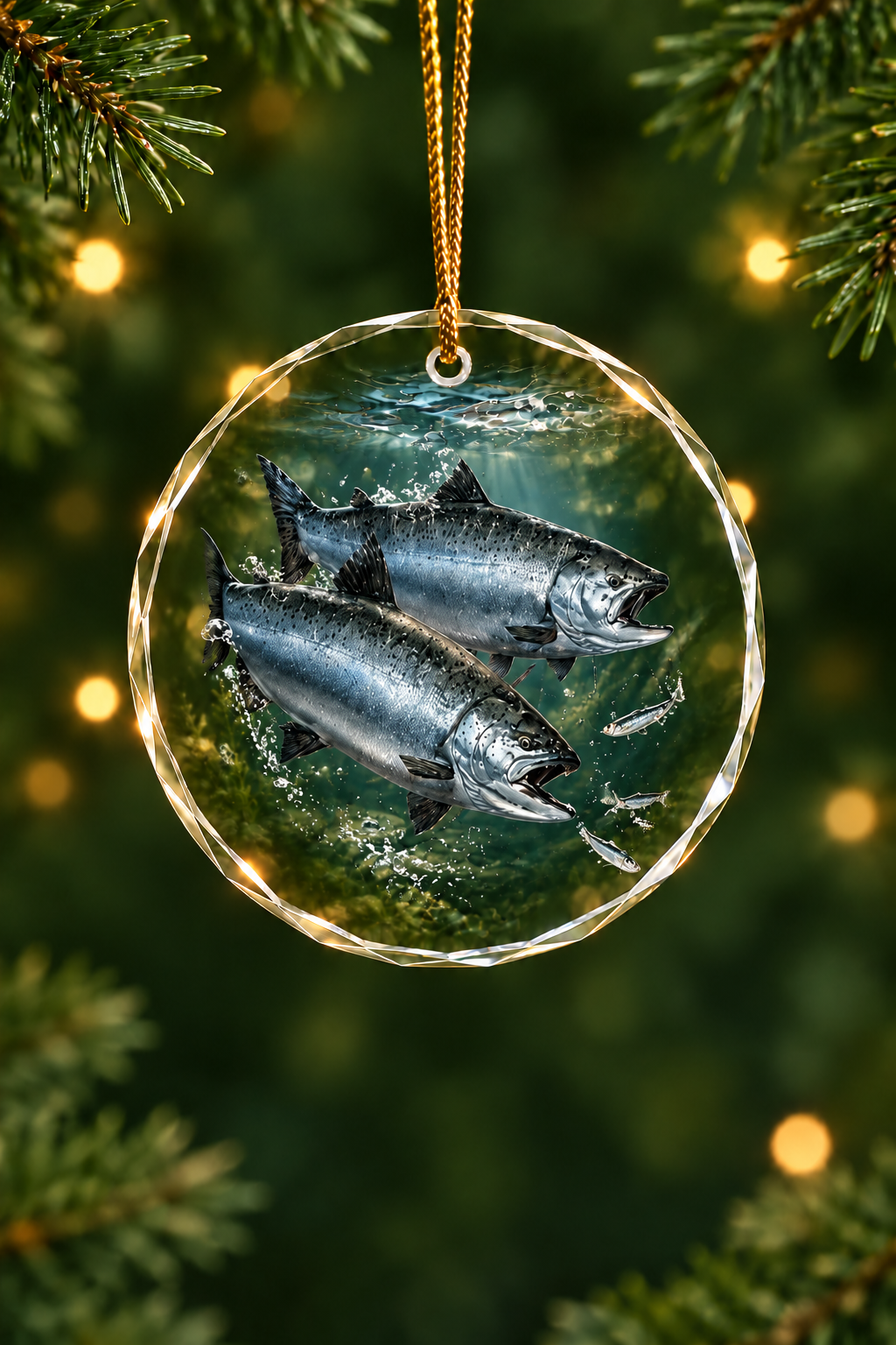 Dusk Lake Salmon - Glass Ornament image 1