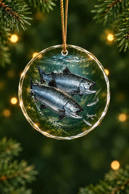 Dusk Lake Salmon - Glass Ornament image 1