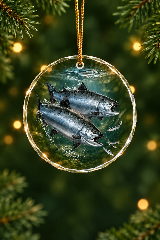 Dusk Lake Salmon - Glass Ornament image 1