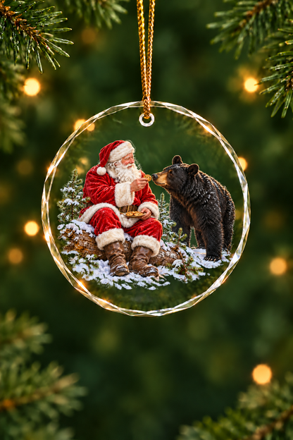 Santa Cookie Black Bear - Glass Ornament image 1