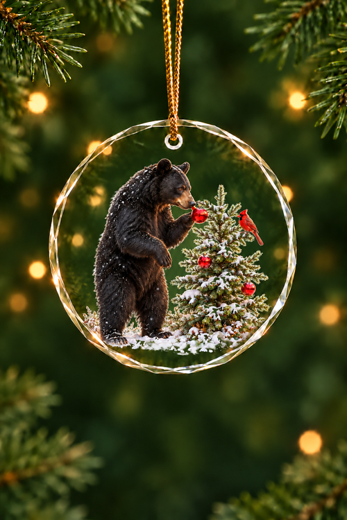 Bauble Sniff Black Bear - Glass Ornament image 1