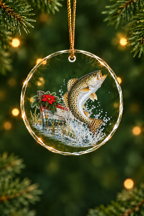 Poinsettia Skiff Speckled Trout - Glass Ornament image 1