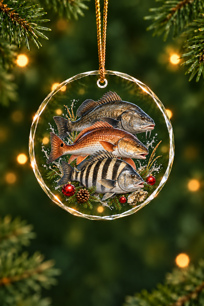 Oyster Garland Redfish Drum Slam - Glass Ornament image 1