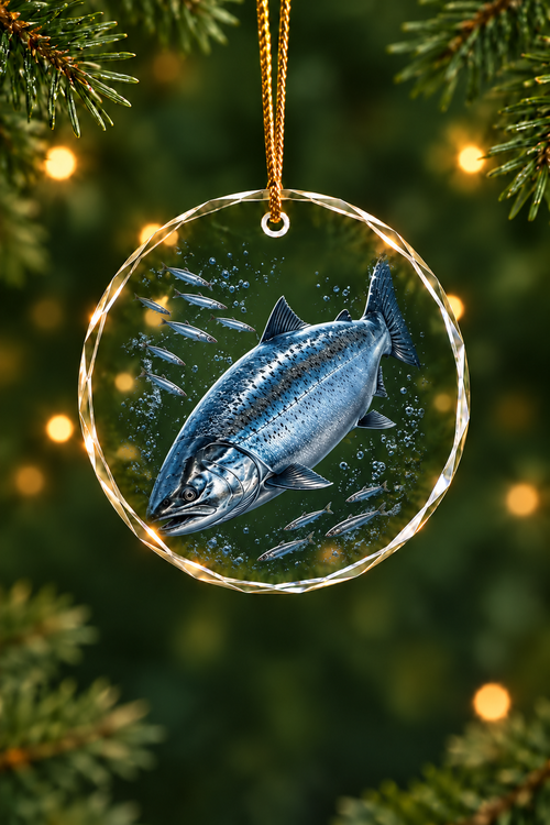 River Salmon Depths - Glass Ornament image 1