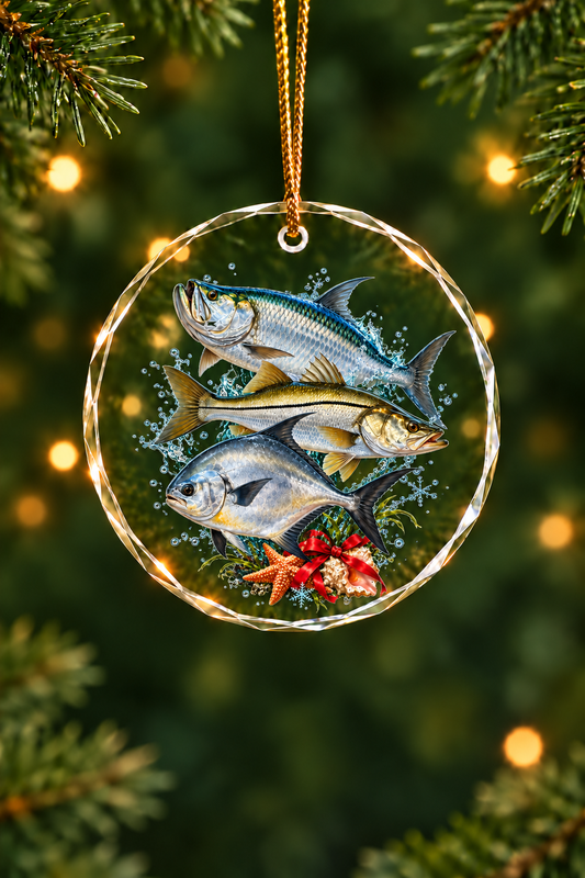 Starfish Ribbon Permit Snook Slam - Glass Ornament image 1