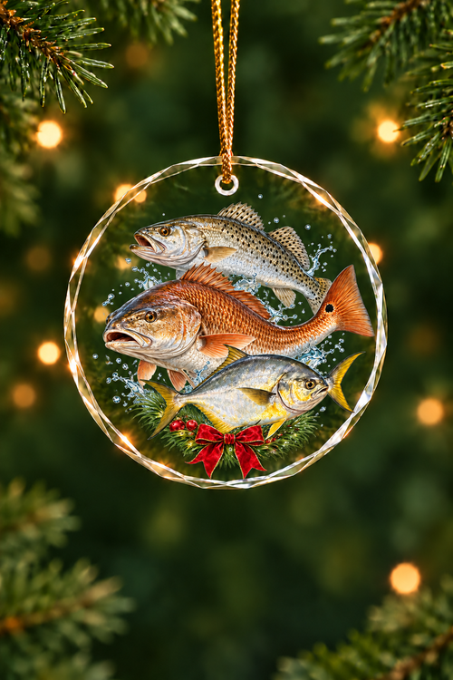 Palm Wreath Speckled Trout Slam - Glass Ornament image 1