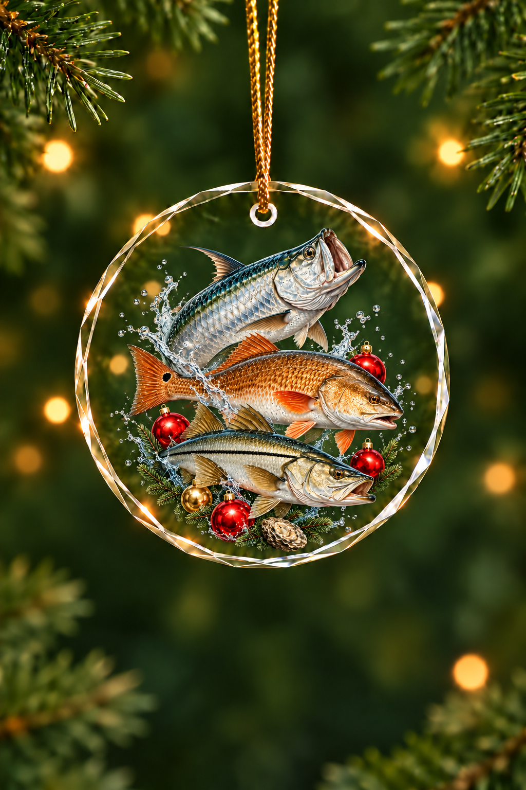 Bauble Splash Tarpon Redfish Slam - Glass Ornament image 1