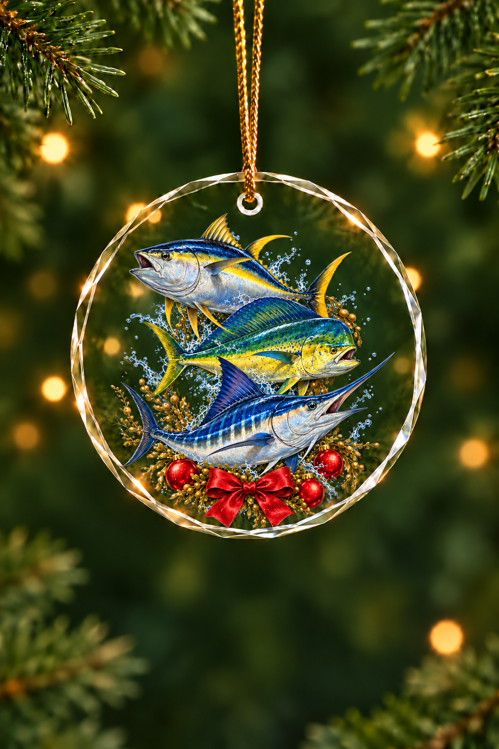 Sargassum Bow Mahi Tuna Marlin Slam - Glass Ornament image 1