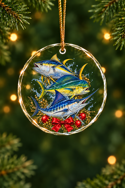 Sargassum Bow Mahi Tuna Marlin Slam - Glass Ornament image 1