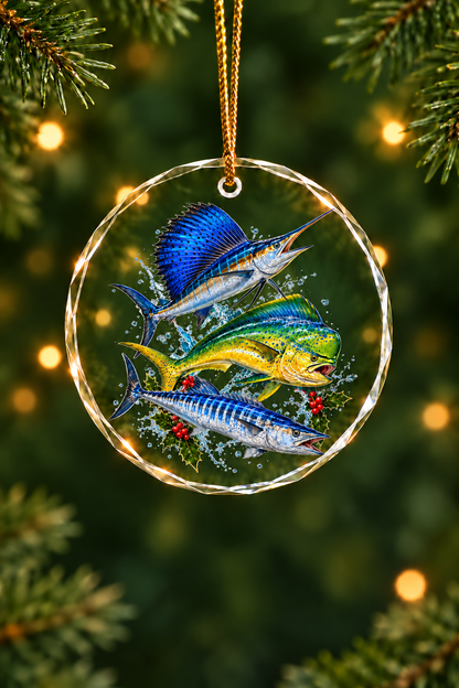 Snowfall Sailfish Wahoo Mahi Slam - Glass Ornament image 1