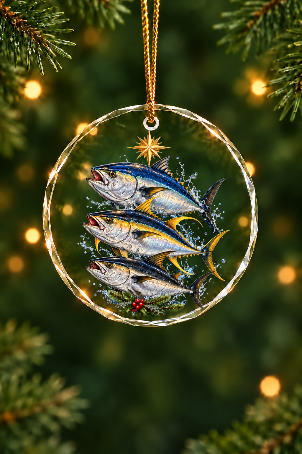 Christmas Star Tuna Slam - Glass Ornament image 1