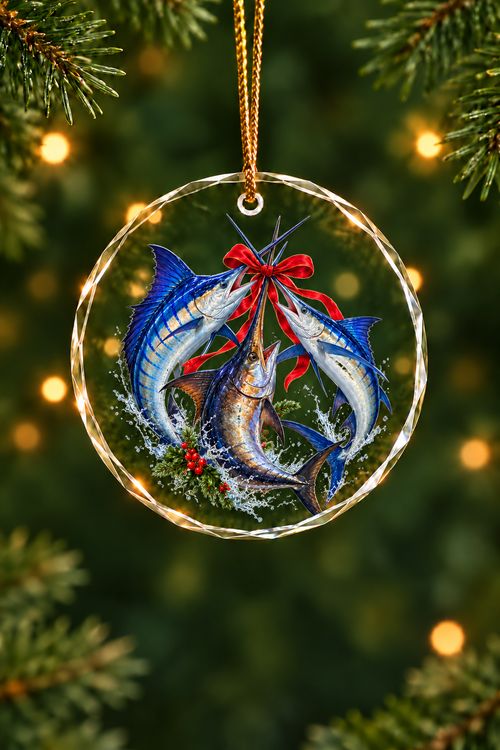 Ribbon Cross Marlin Swordfish Slam - Glass Ornament image 1