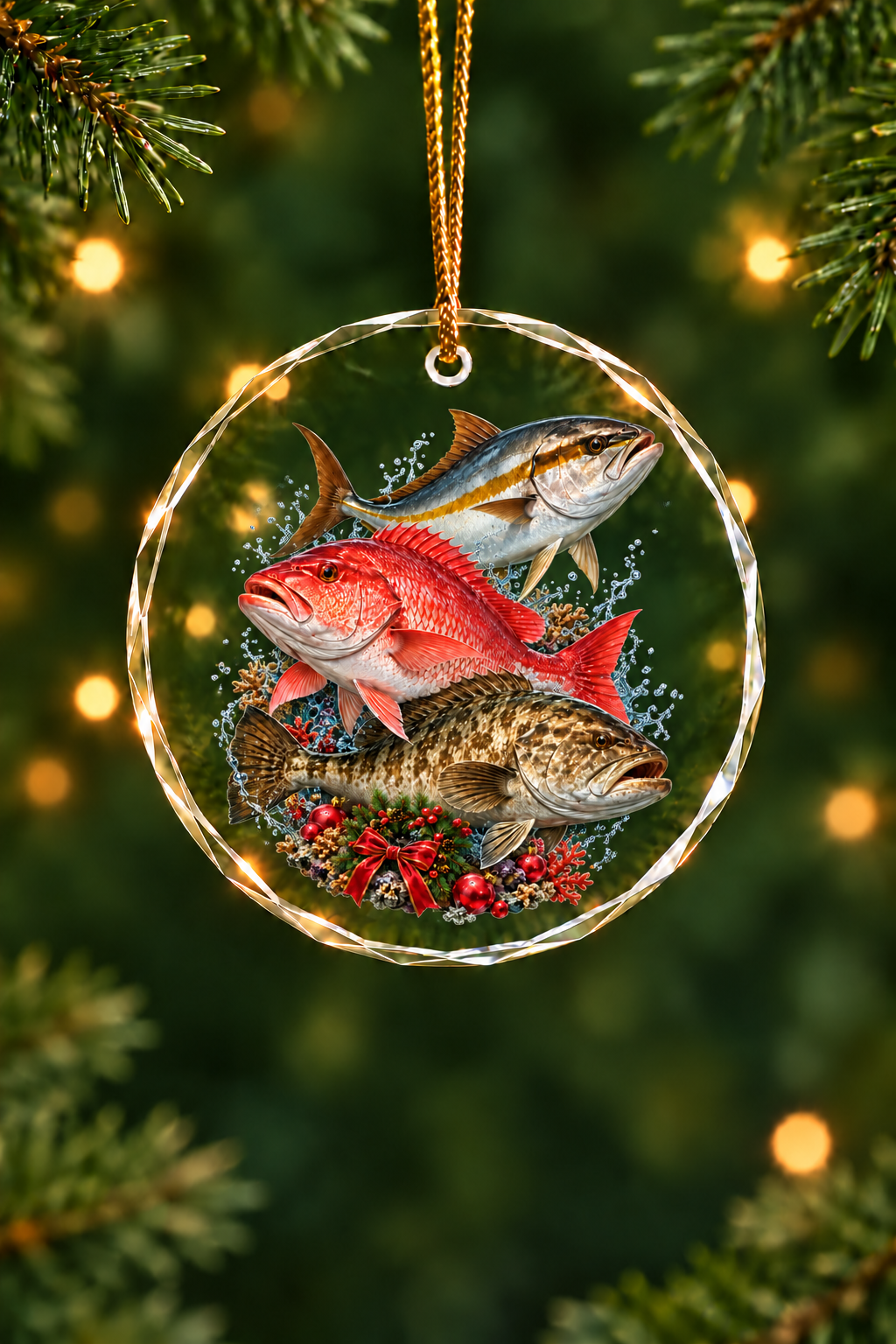 Reef Wreath Snapper Grouper Slam - Glass Ornament image 1