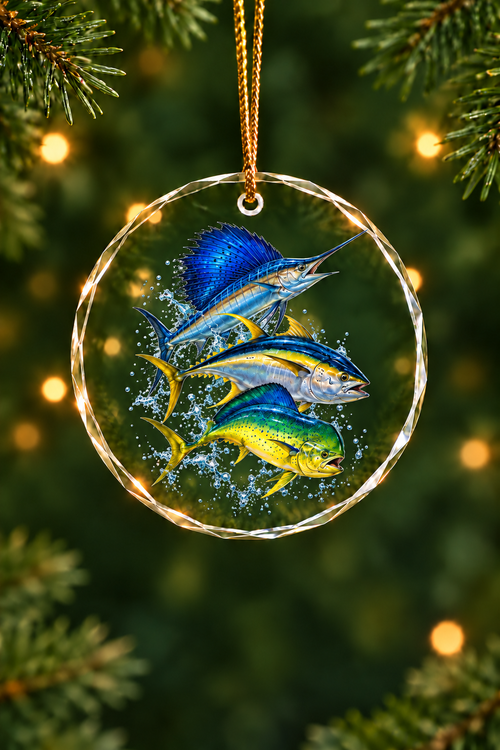 Lit Tree Yellowfin Sailfish Slam - Glass Ornament image 1