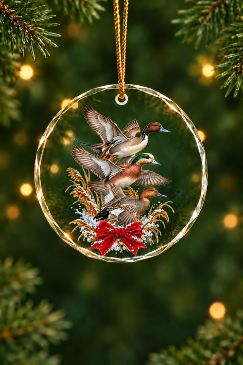 Snowy Reed Pintail Wigeon Slam - Glass Ornament image 1