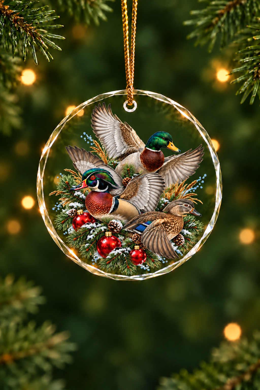 Bauble Pine Wood Duck Mallard Slam - Glass Ornament image 1