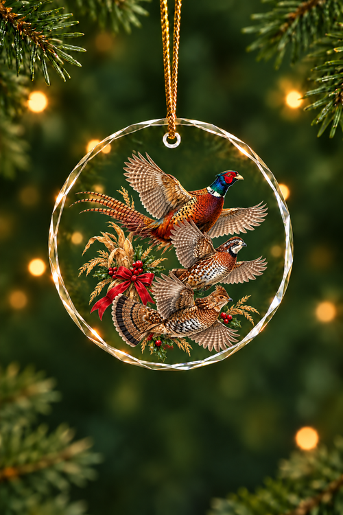 Corn Stalk Bow Pheasant Quail Slam - Glass Ornament image 1