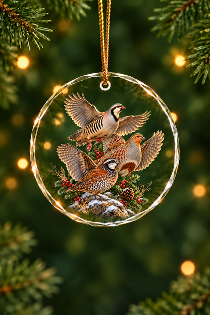 Pine Cone Chukar Partridge Slam - Glass Ornament image 1