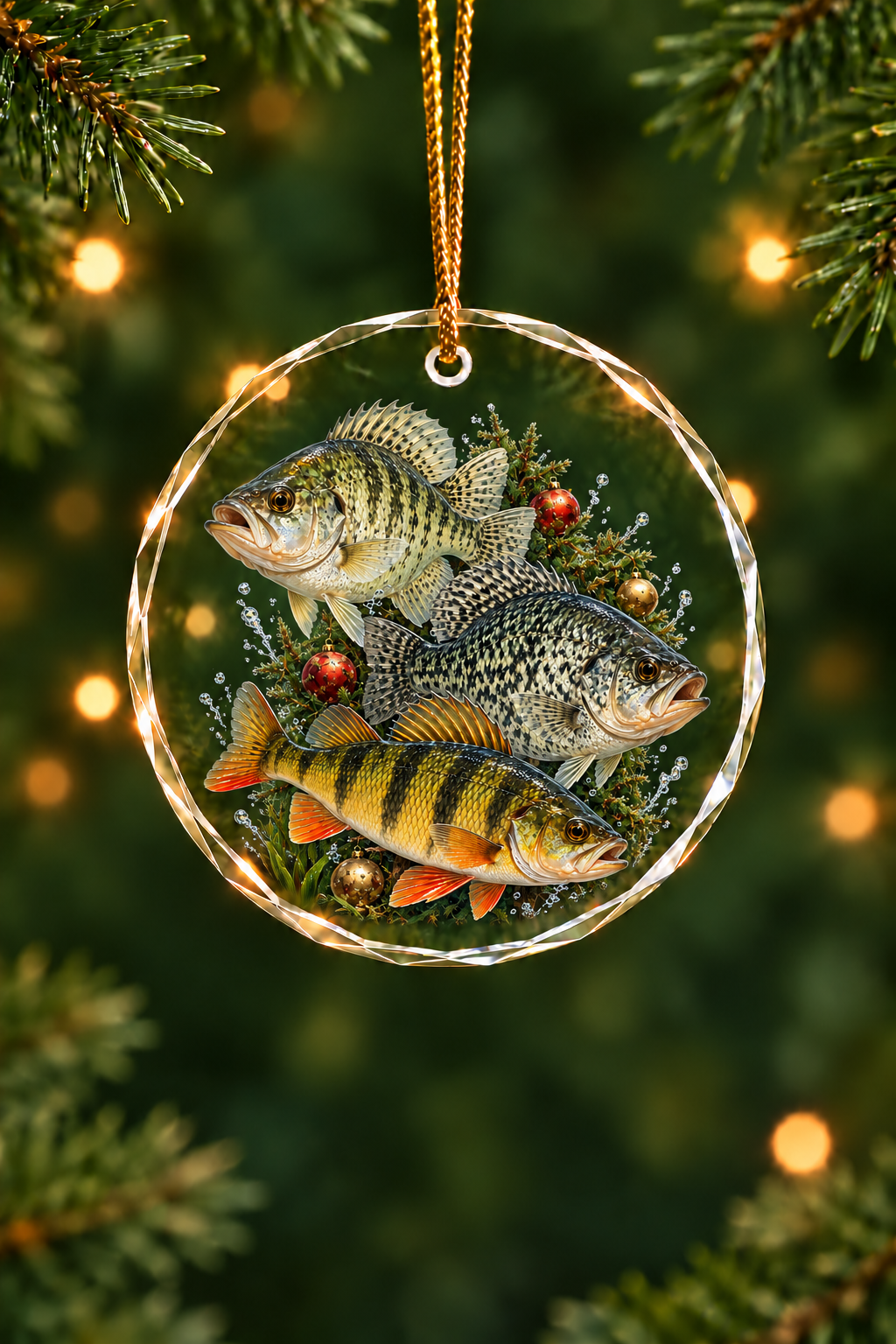 Sunken Tree Crappie Perch Slam - Glass Ornament image 1