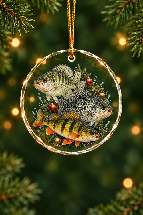 Sunken Tree Crappie Perch Slam - Glass Ornament image 1