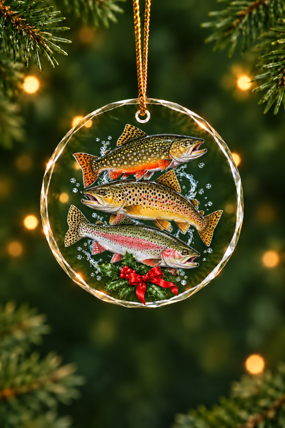 Mountain Stream Trout Slam - Glass Ornament image 1