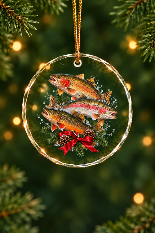Pine Wreath Cutthroat Rainbow Trout Slam - Glass Ornament image 1