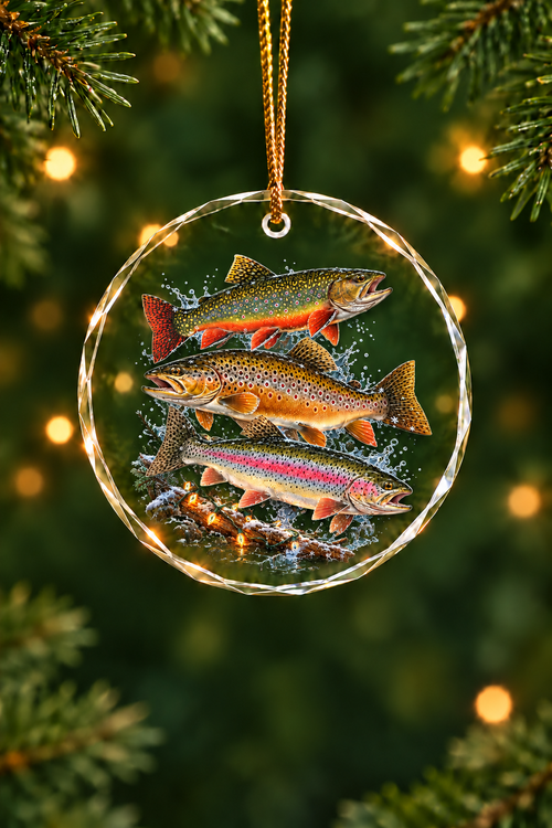 Frozen Creek Brook Brown Trout Slam - Glass Ornament image 1