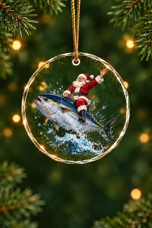 Santa Bluefin Tuna Ride - Glass Ornament image 1