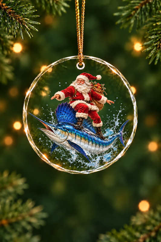 Santa Sailfish Surf - Glass Ornament image 1