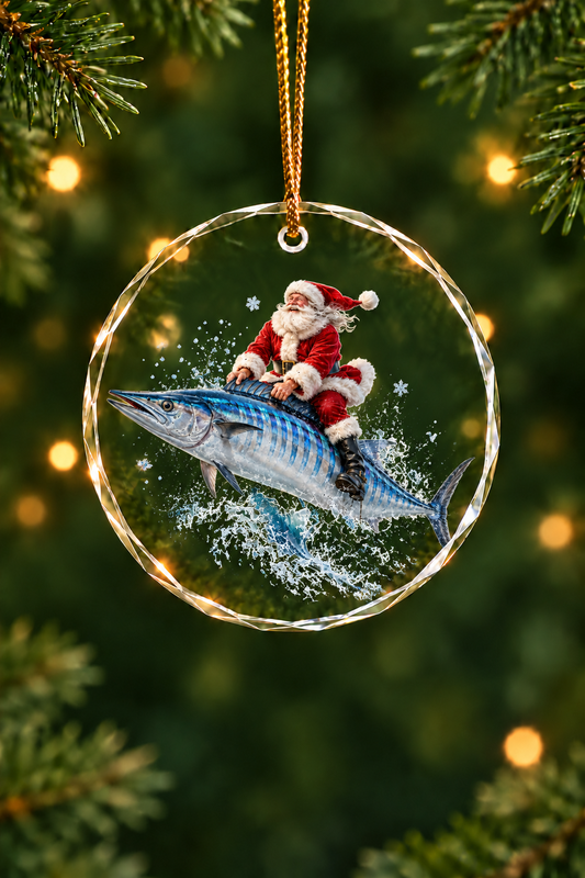 Santa Wahoo Dash - Glass Ornament image 1