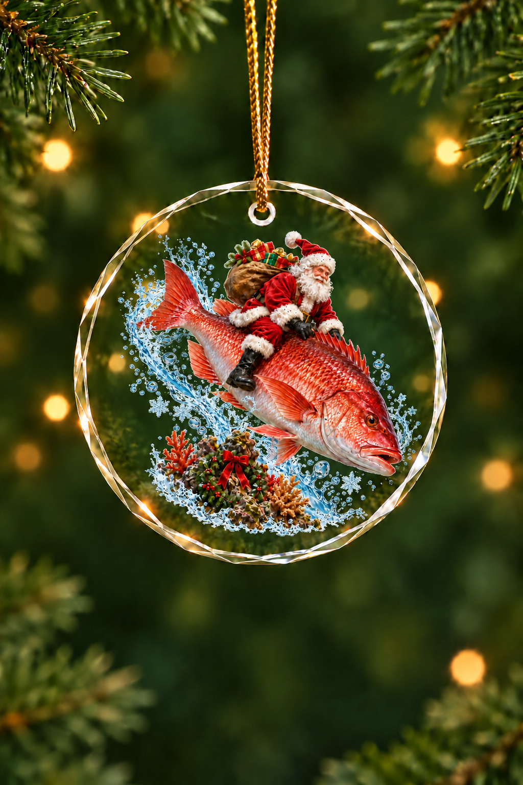 Santa Red Snapper Dive - Glass Ornament image 1