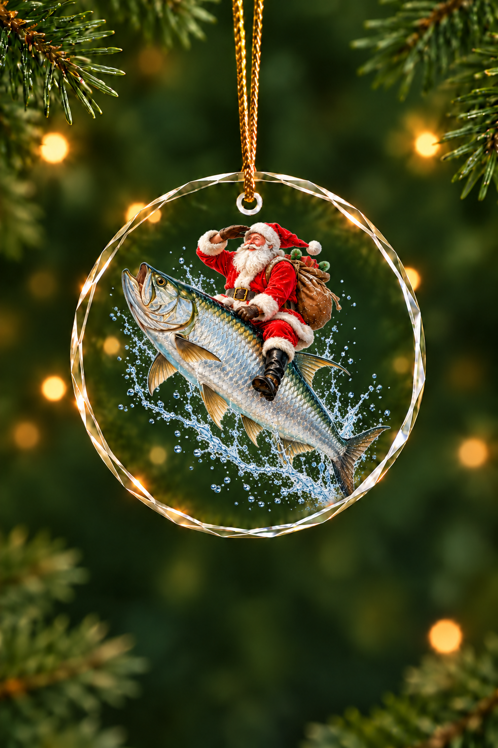 Santa Silver King Tarpon - Glass Ornament image 1