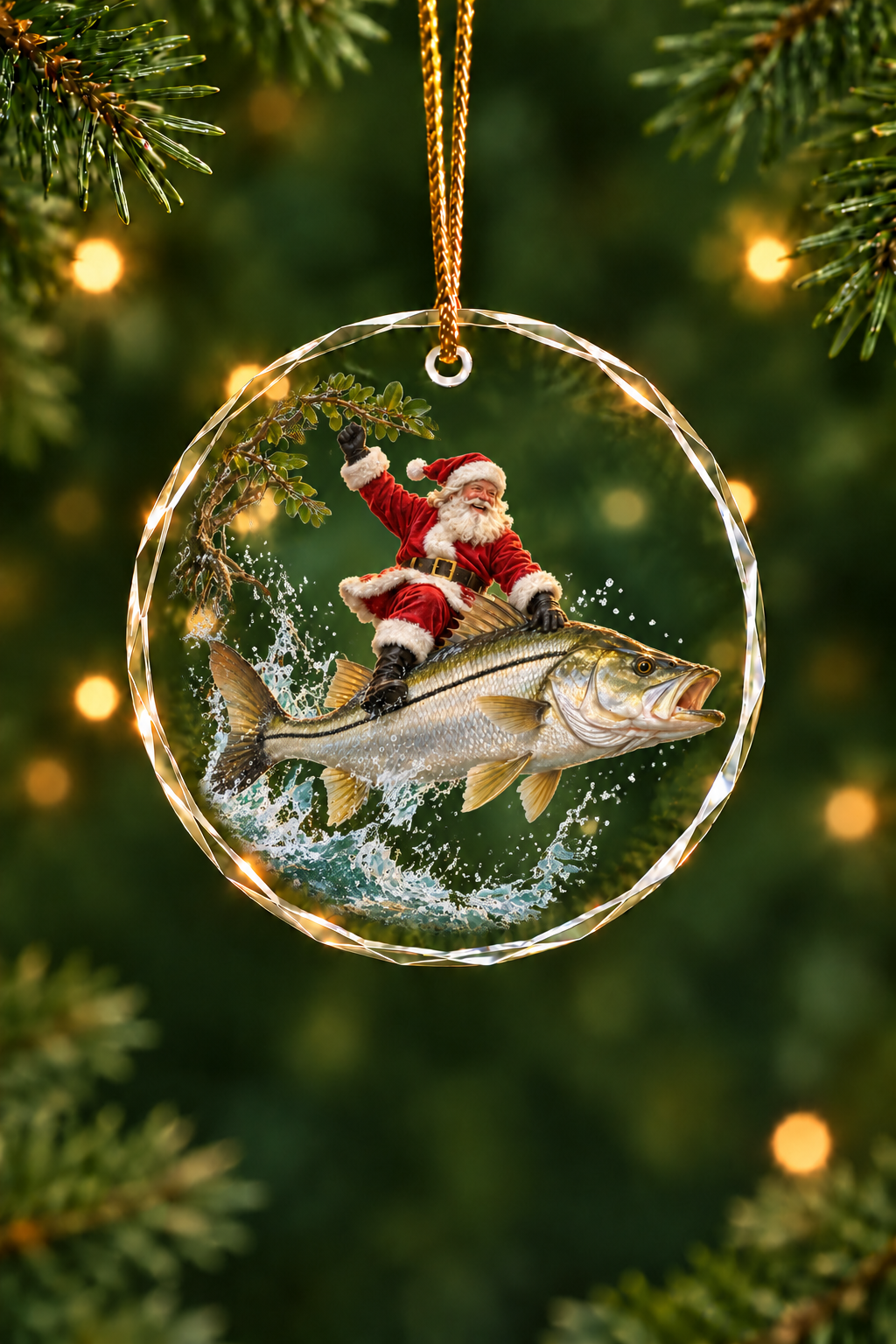 Santa Mangrove Snook - Glass Ornament image 1