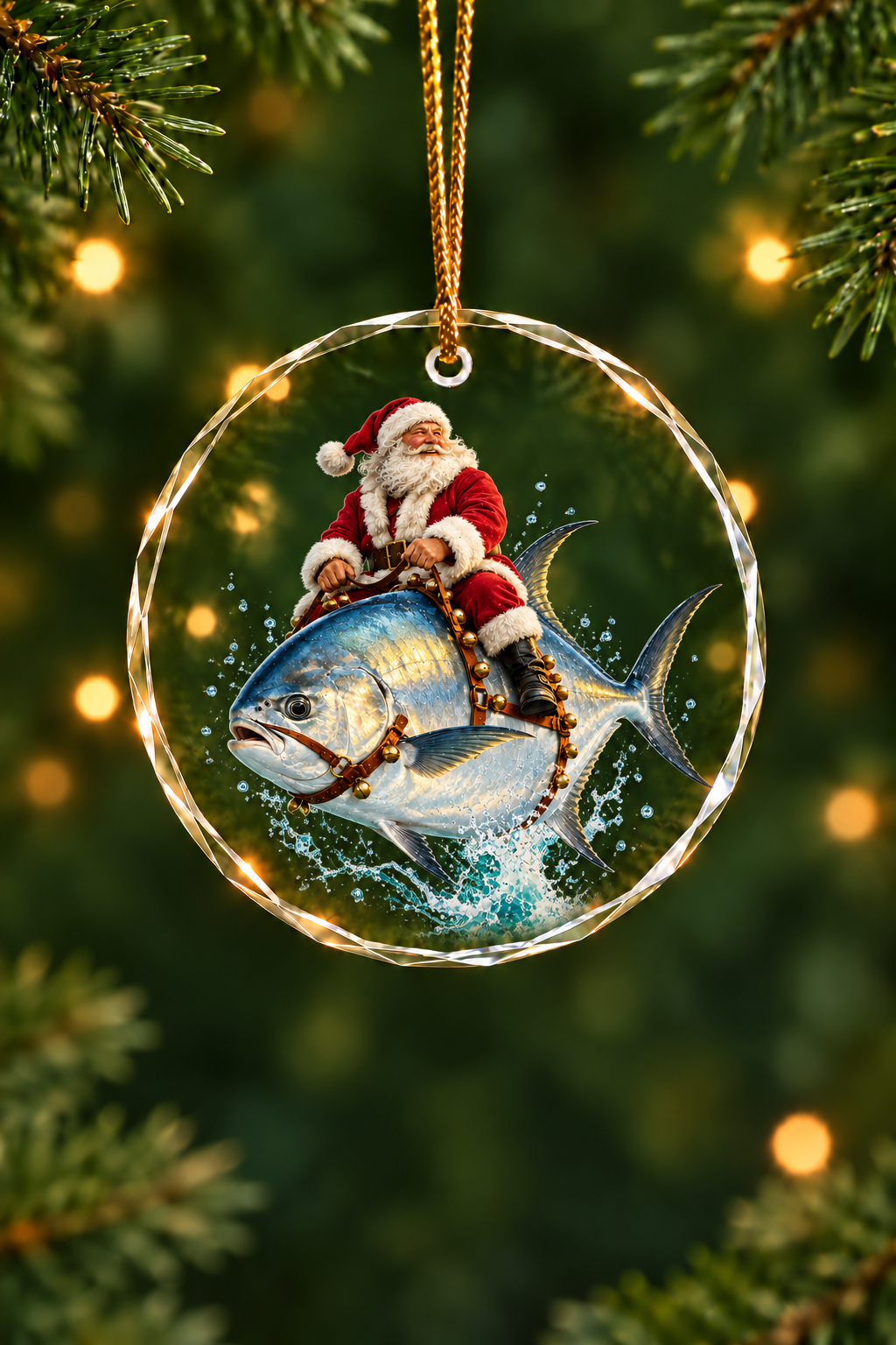 Santa Sunset Permit - Glass Ornament image 1