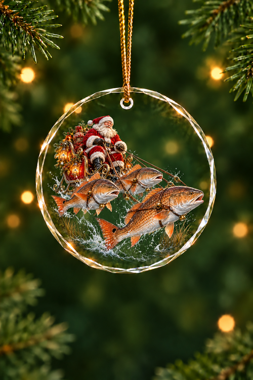 Santa Redfish Sleigh - Glass Ornament image 1