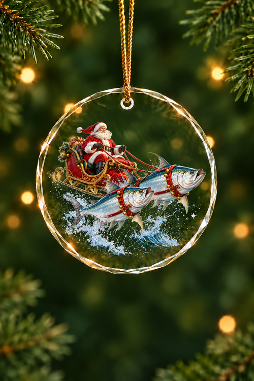 Santa Tarpon Sleigh - Glass Ornament image 1