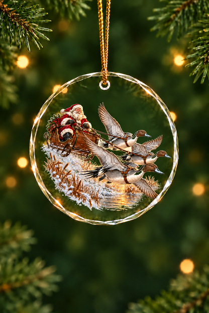 Santa Pintail Sunset Sleigh - Glass Ornament image 1