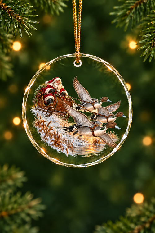Santa Pintail Sunset Sleigh - Glass Ornament image 1