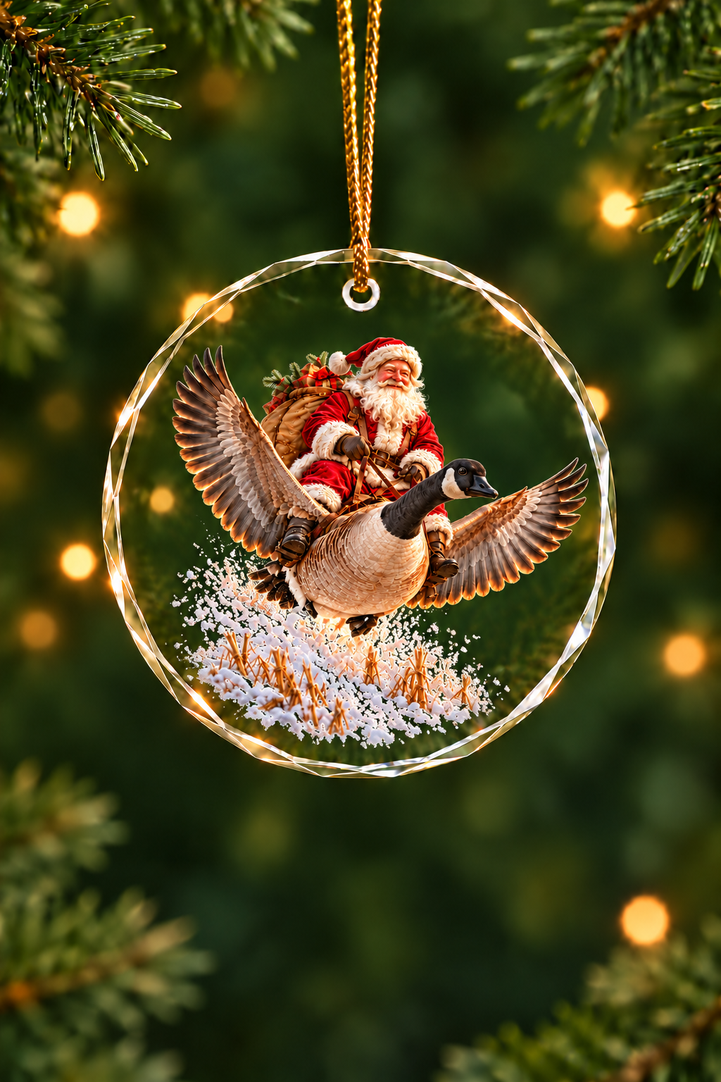 Santa Sunset Canada Goose Ride - Glass Ornament image 1