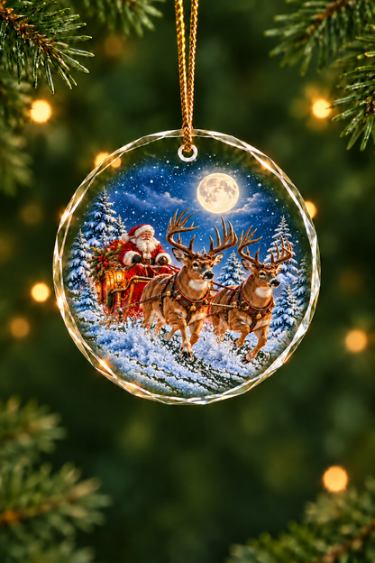 Santa Whitetail Moonlight Sleigh - Glass Ornament image 1