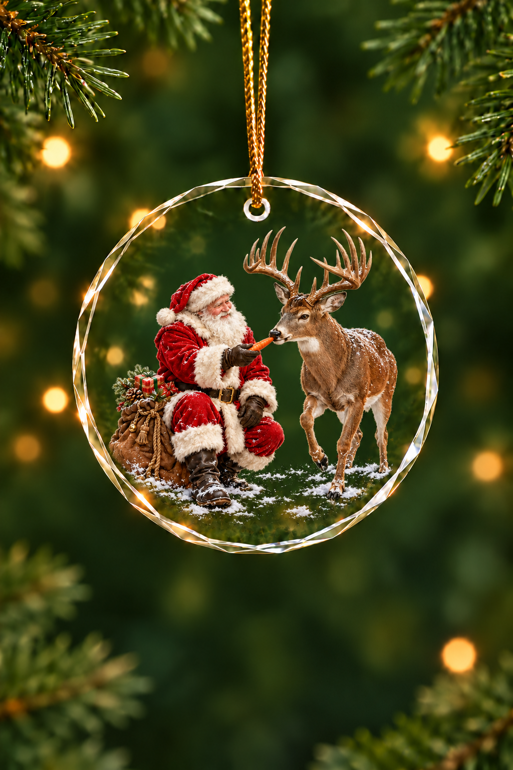 Santa Carrot Whitetail Buck - Glass Ornament image 1