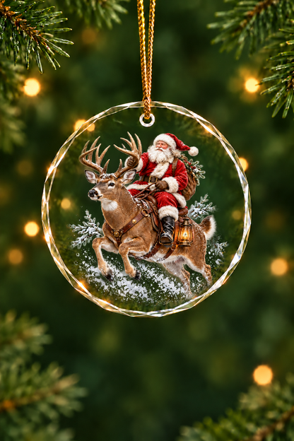 Santa Whitetail Buck Ride - Glass Ornament image 1