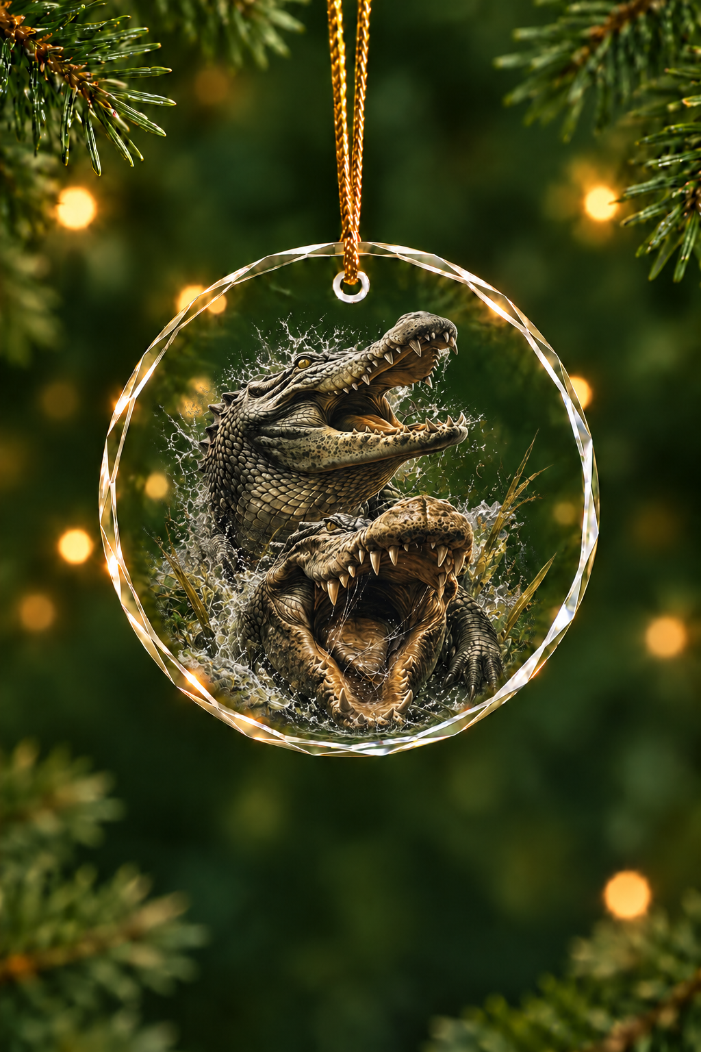 Double Gator Ambush - Glass Ornament image 1